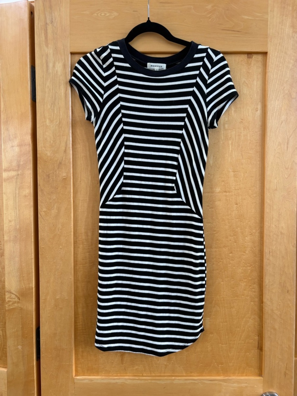 Monteau Black & White Striped Short Sleeve Bodycon Dress medium